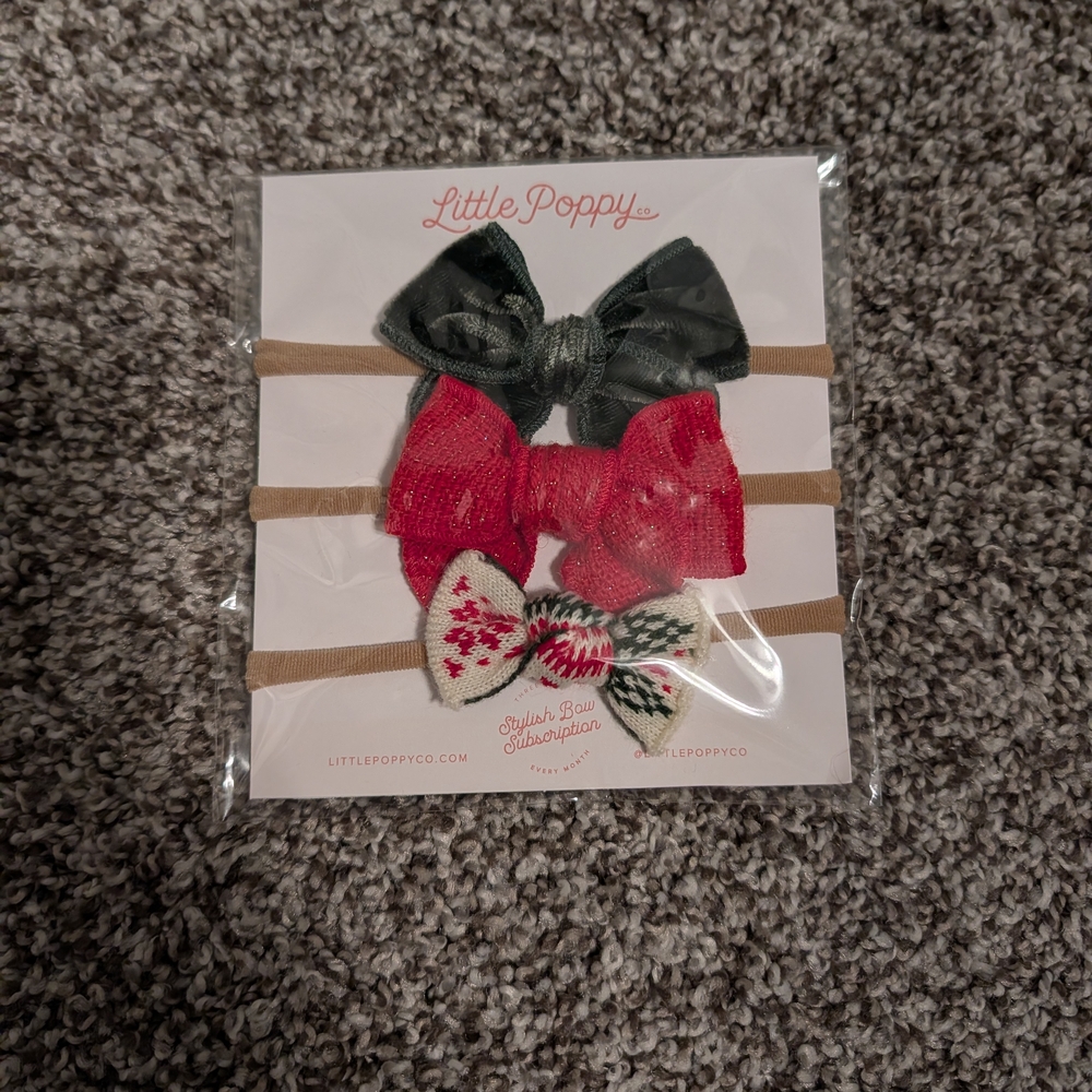 Little Poppy Festive Bow Set - Green, Red, White